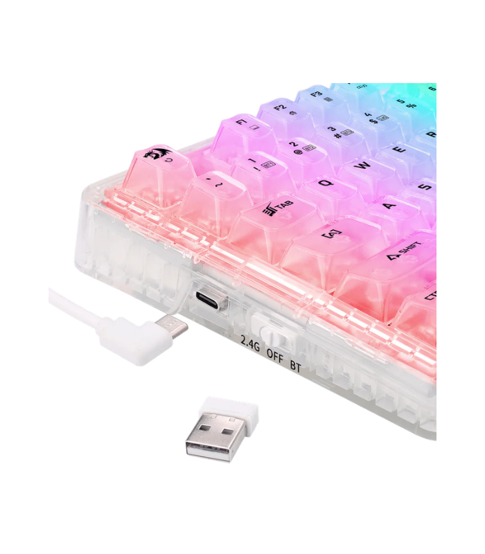 TECLADO REDRAGON ELF PRO K649CT, INALAMBRICO, SW-CRYSTAL, RGB, WHITE, INGLES