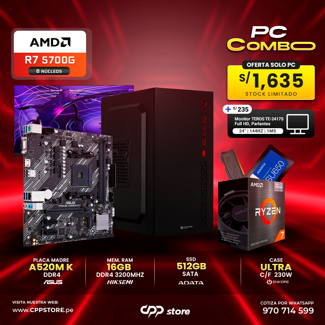 Combo PC Ryzen 7 5700G SSD 512GB RAM 16GB DDR4