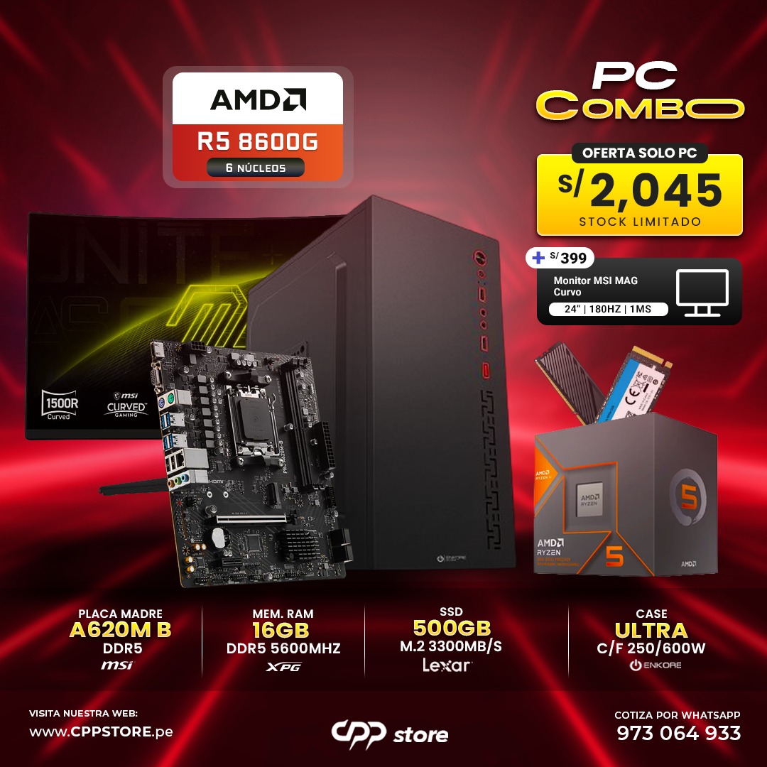 Combo PC Ryzen 5 8600G SSD 500GB RAM 16GB DDR5