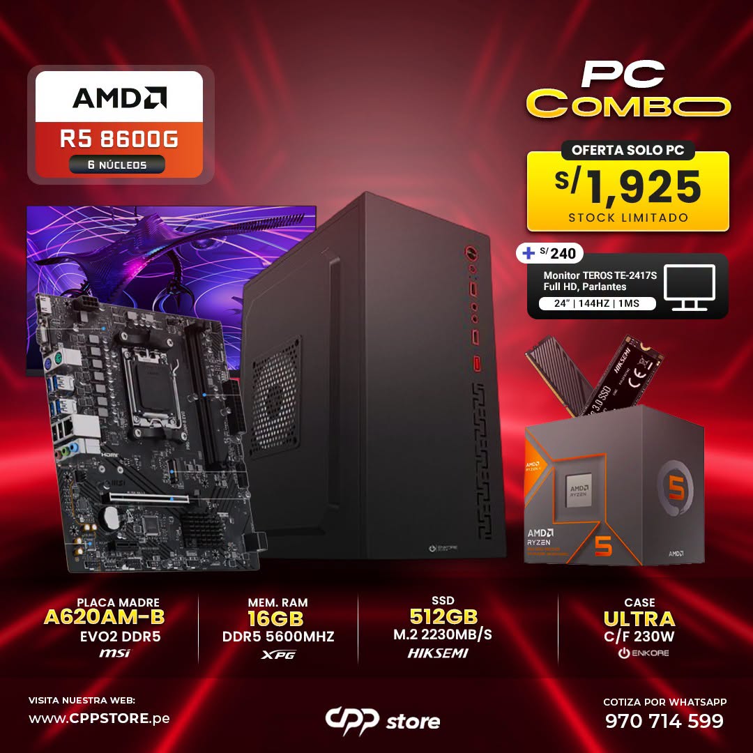 Combo PC Ryzen 5 8600G SSD 512GB RAM 16GB DDR5