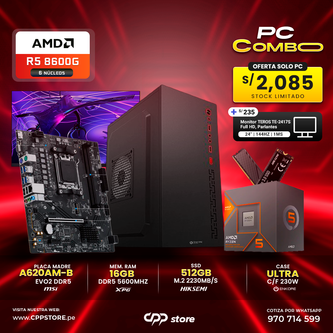 Combo PC Ryzen 5 8600G SSD 512GB RAM 16GB DDR5
