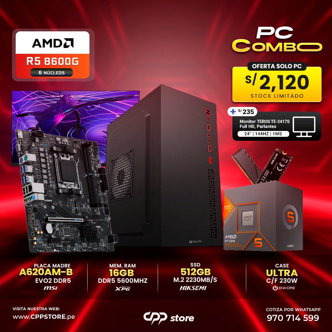 Combo PC Ryzen 5 8600G SSD 512GB RAM 16GB DDR5