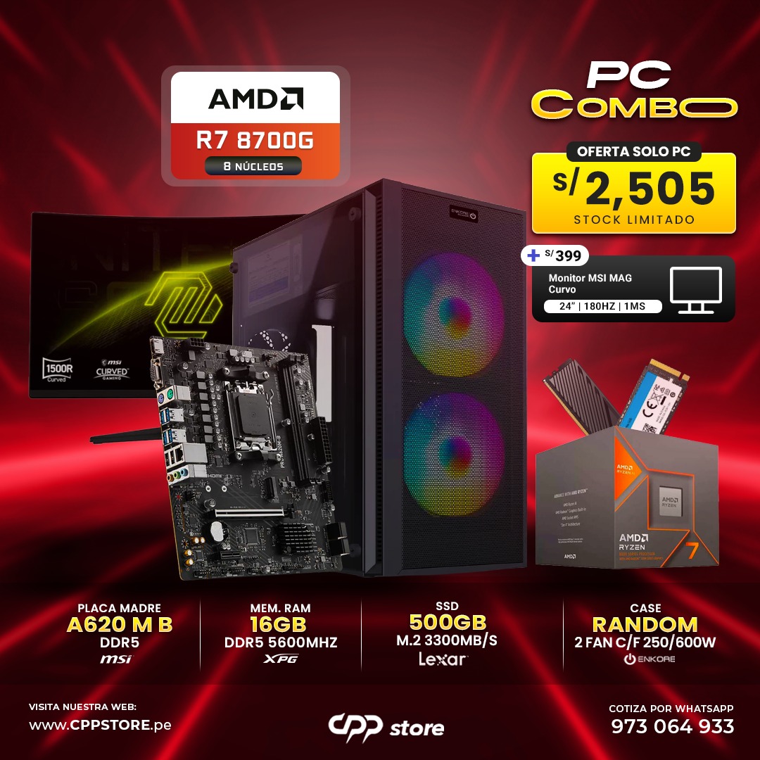 Combo PC Ryzen 7 8700G SSD 500GB RAM 16GB DDR5