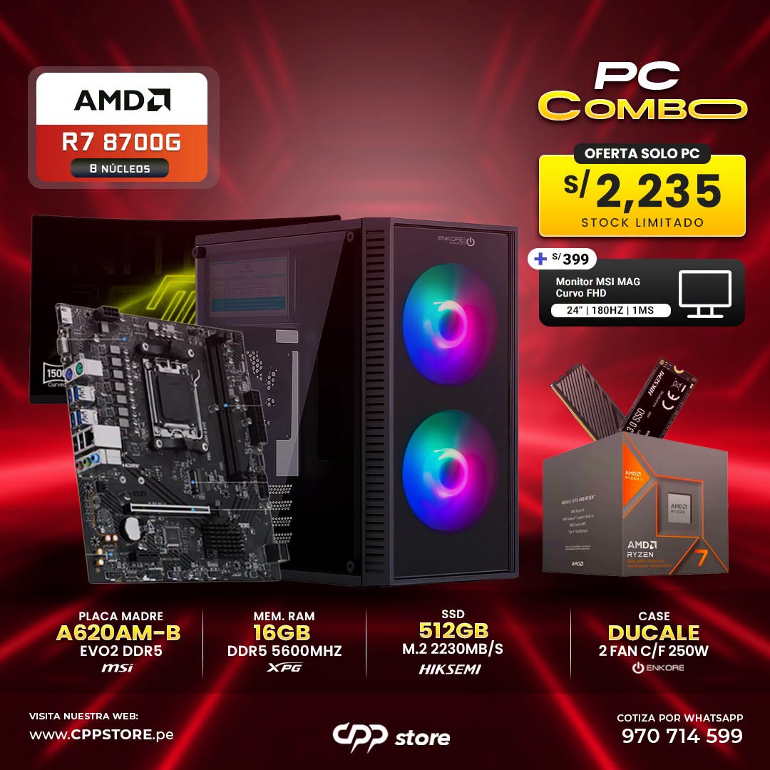 Combo PC Ryzen 7 8700G SSD 512GB RAM 16GB DDR5