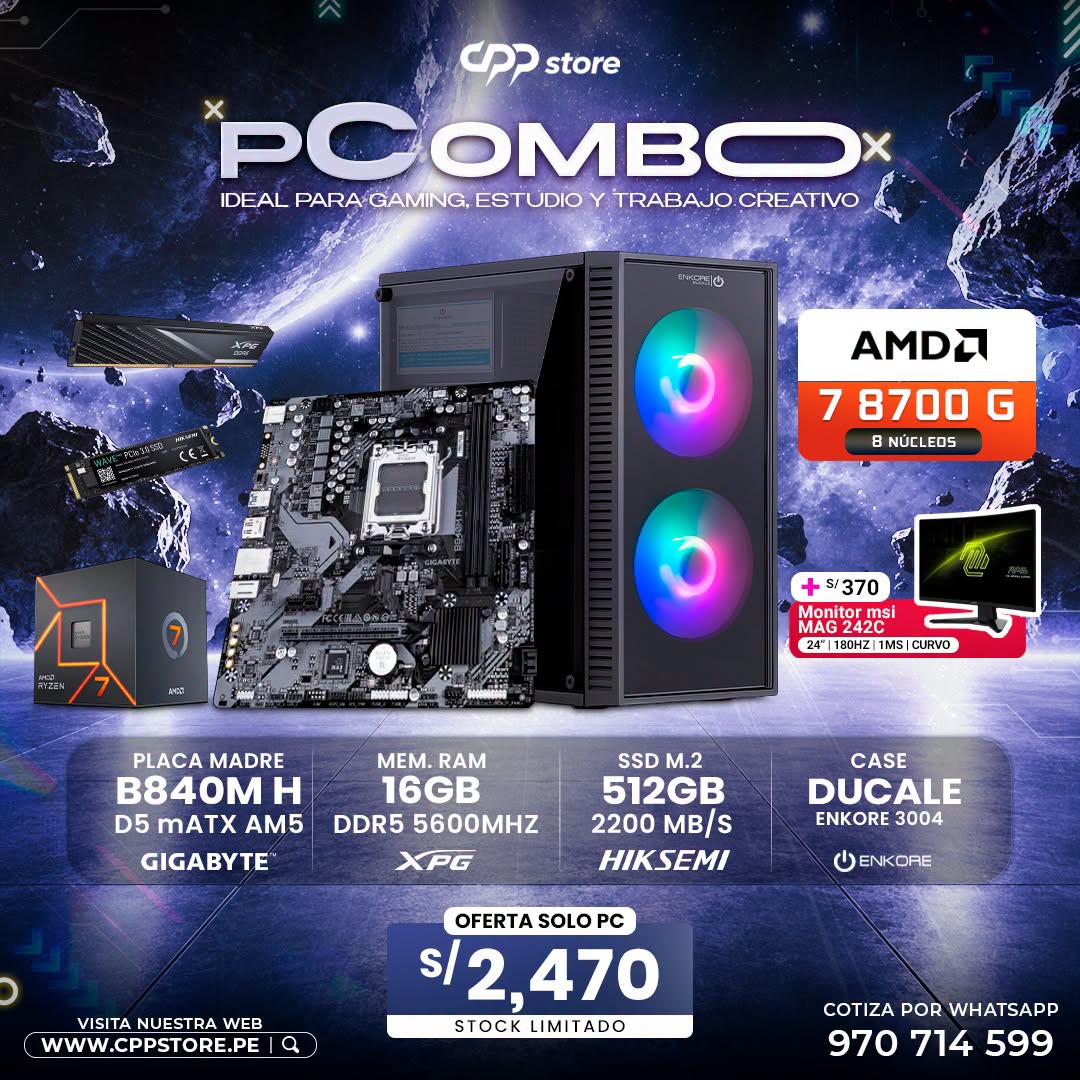 Combo PC Ryzen 7 8700G SSD 512GB RAM 16GB DDR5