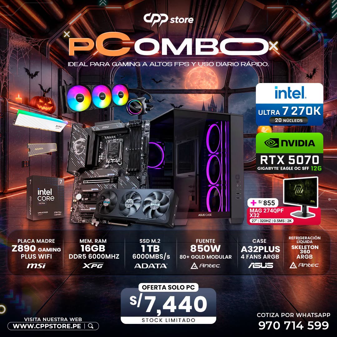 Combo PC Intel Ultra 7 270K PLUS RTX 5070 SSD 1TB RAM 16GB DDR5