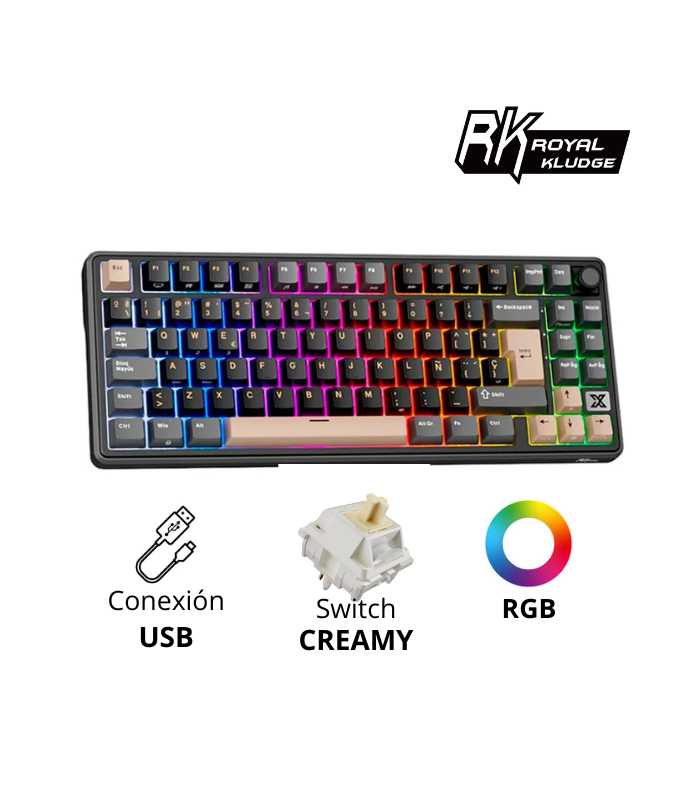 TECLADO MECANICO ROYAL KUDGE RK X87, CABLEADO, SW-CREAMY, RGB, PHANTOM, ESPAÑOL