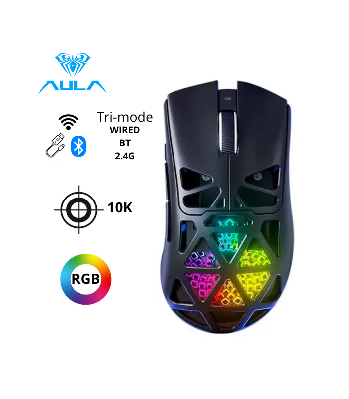 MOUSE GAMER AULA SC620 INALÁMBRICO 10K DPI RGB BLACK