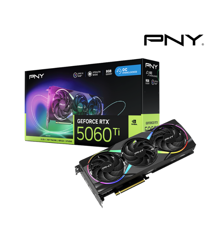 TARJETA DE VIDEO PNY RTX 5060 Ti 8GB GDDR7 OCEPIC-X RGB TRIPLE FAN