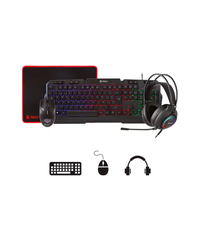 COMBO TEROS TE-4063N, TECLADO MULTIMEDIA, MOUSE, HEADSET, MOUSE PAD