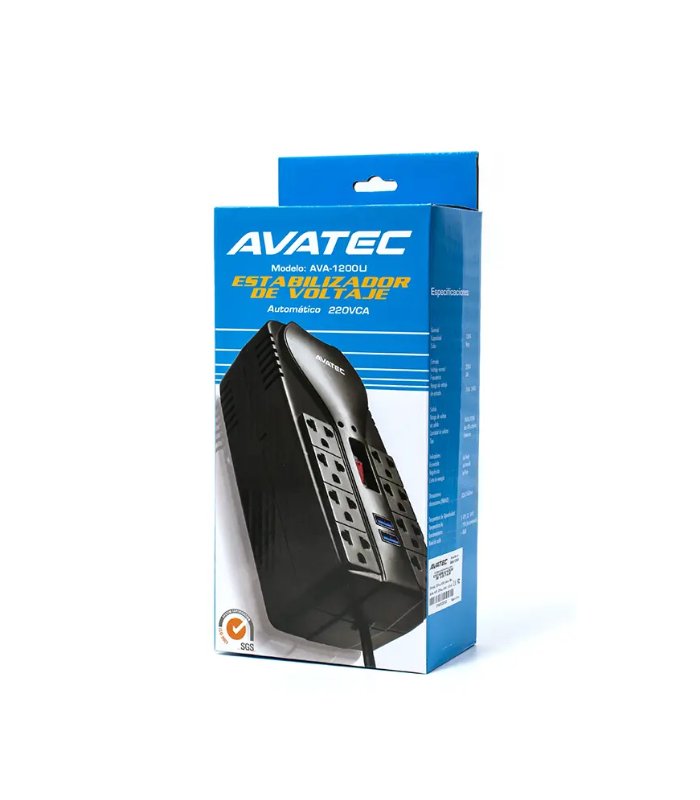 ESTABILIZADOR AVATEC AVA-1200U 8 TOMAS CON 2 PUERTOS USB 3.0