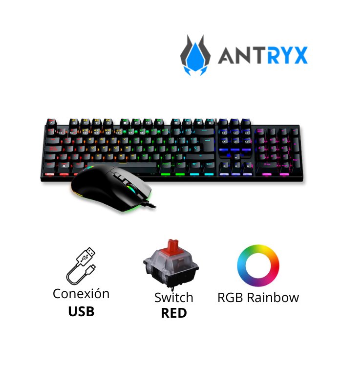 KIT GAMING ANTRYX GC-3100 BLACK, TECLADO MECANICO SWITCH RED + MOUSE