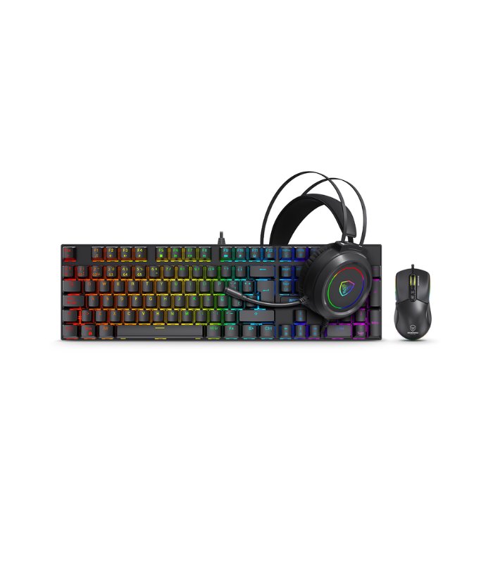 KIT MECANICO GAMER MIRAGE MIC GTX2003-3K BLACK, TECLADO SWITCH RED, MOUSE, AURICULARES