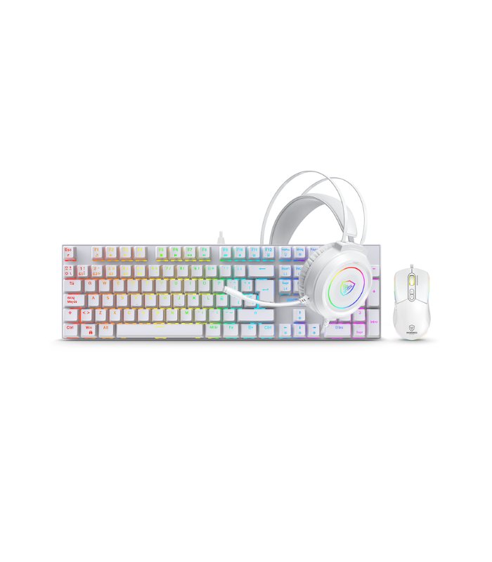 KIT MECANICO GAMER MIRAGE MIC GTX2003-3W WHITE, TECLADO SWITCH RED, MOUSE, AURICULARES