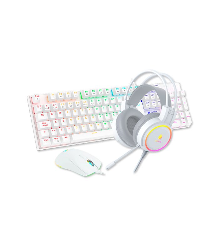 KIT MECANICO GAMING ANTRYX GC-3100 X3 WHITE, TECLADO SWITCH RED, MOUSE, AURICULARES