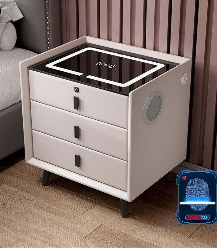 MESA DE NOCHE SMART: CARGA INALÁMBRICA | ALTAVOZ BLUETOOTH | CAJÓN CON HUELLA DIGITAL | CARGADOR US