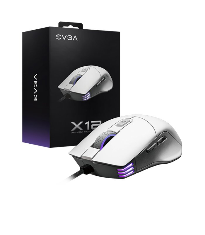 MOUSE GAMER EVGA X12 WHITE, SENSOR DUAL, 16K DPI, 5 PERFILES, 8 BOTONES