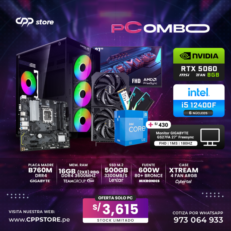 Combo PC Intel Core 5 12400F RTX 5060 500GB SSD 16GB RAM DDR4