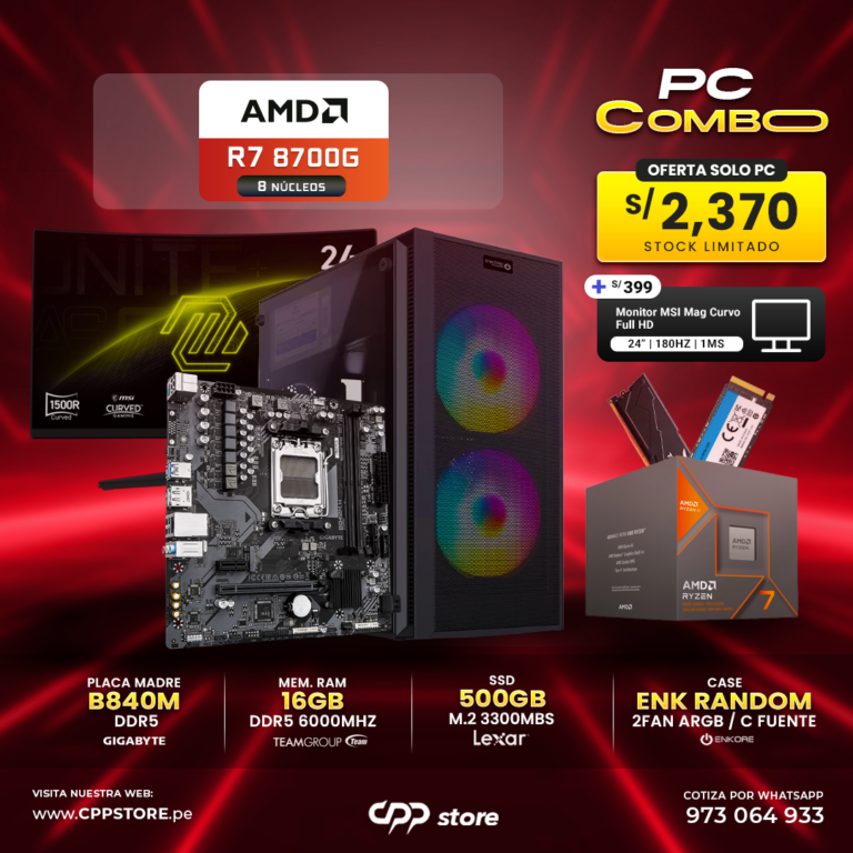 Combo PC Ryzen 5 8700G 16GB DDR5 SSD 500GB
