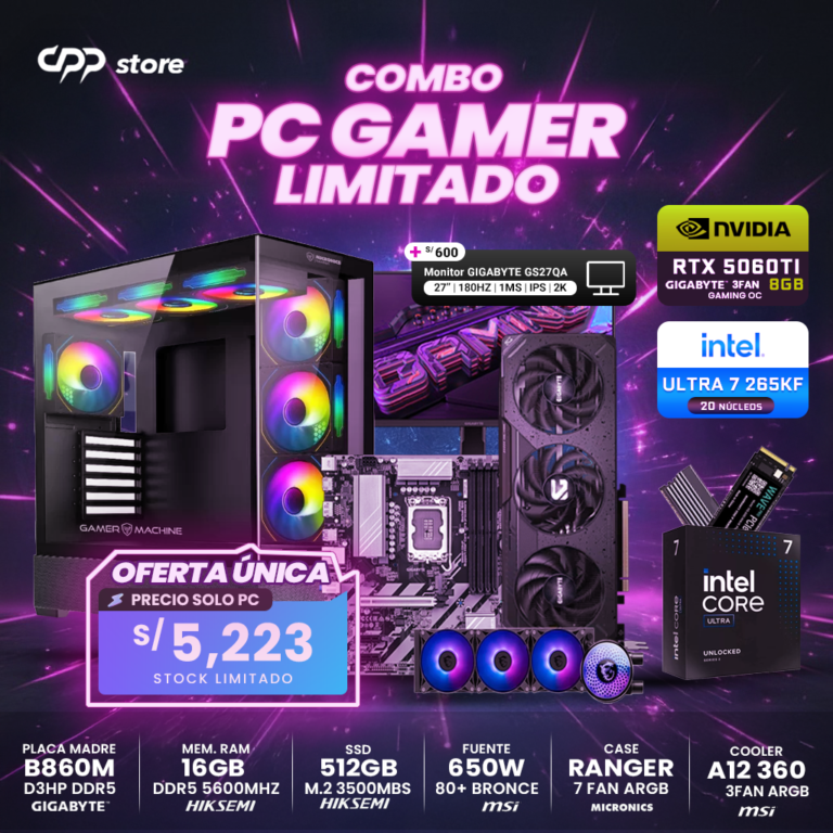 Combo PC Intel Core Ultra 7 265KF RTX 5060 512GB SSD 16GB RAM DDR5