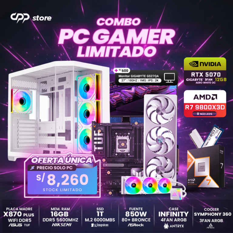 Combo PC Ryzen 7 7800X3D RTX 5070  1TB SSD 16GB RAM DDR5