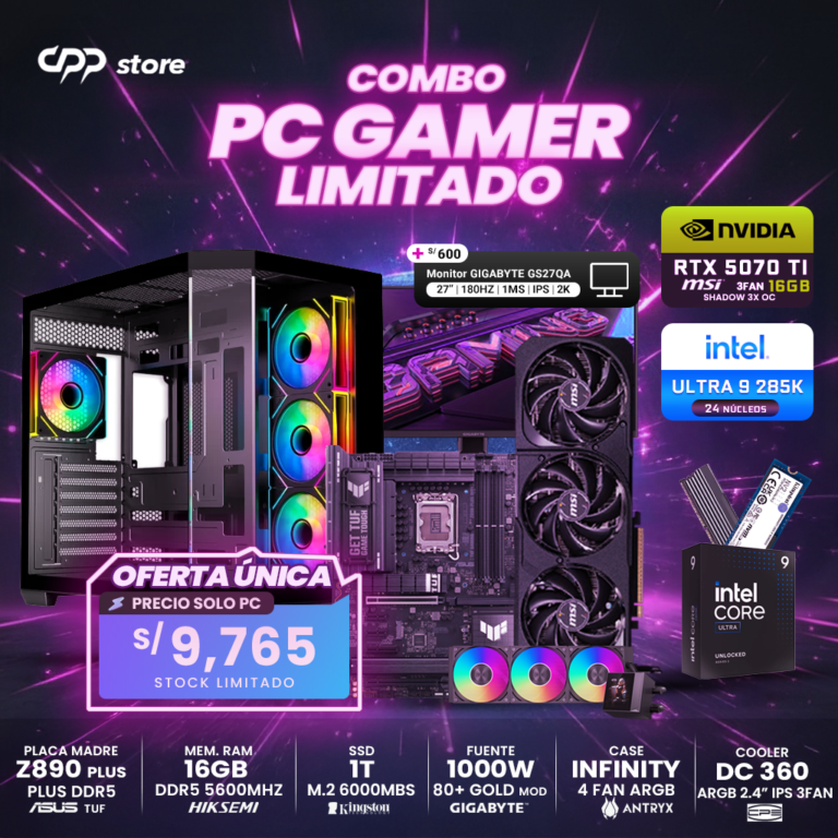 Combo PC Intel Core Ultra 9 285K RTX 5070 Ti 1TB SSD 16GB RAM DDR5